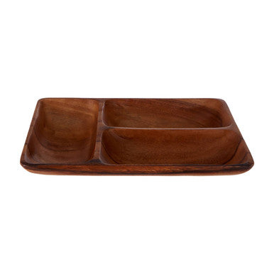 Three section serving dish in acacia wood, Kora