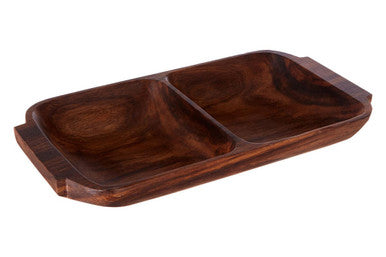 Close-up of the handle on the two section dish