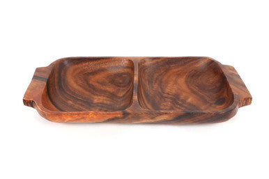 Kora acacia two section serving dish with handles