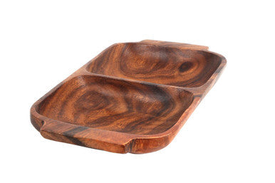Two section dish styled with dips and nibbles