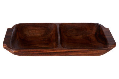 Acacia two section dish showing natural grain