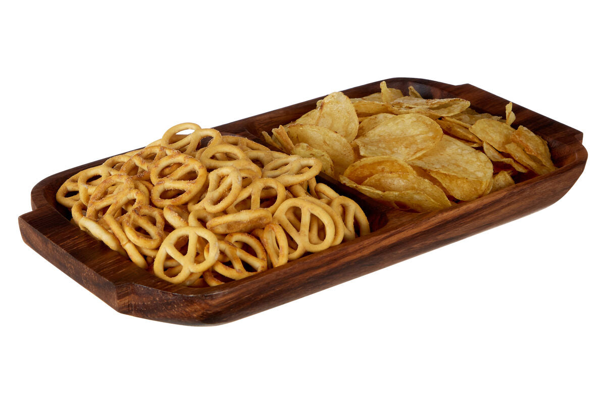 Two section acacia dish shown from above
