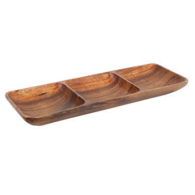 Side view of the acacia rectangular dish
