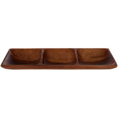 Three section rectangular dish shown from above
