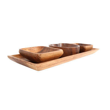Acacia Wood 3 Piece Serving Dish Set with Tray | Kora
