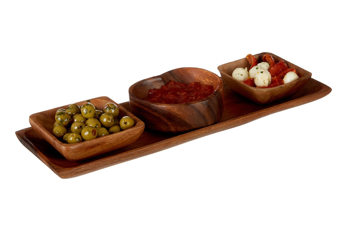 Acacia Wood 3 Piece Serving Dish Set with Tray | Kora