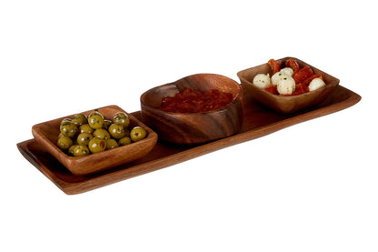 Acacia Wood 3 Piece Serving Dish Set with Tray | Kora