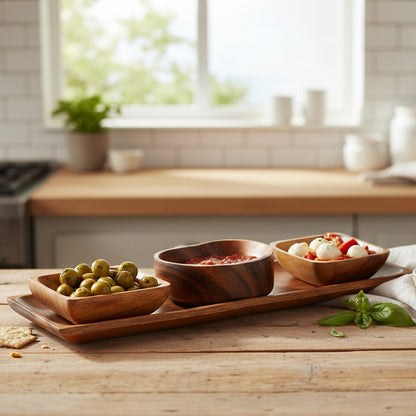 Acacia Wood 3 Piece Serving Dish Set with Tray | Kora