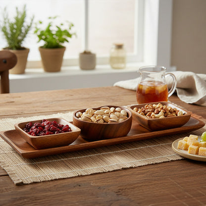 Acacia Wood 3 Piece Serving Dish Set with Tray | Kora