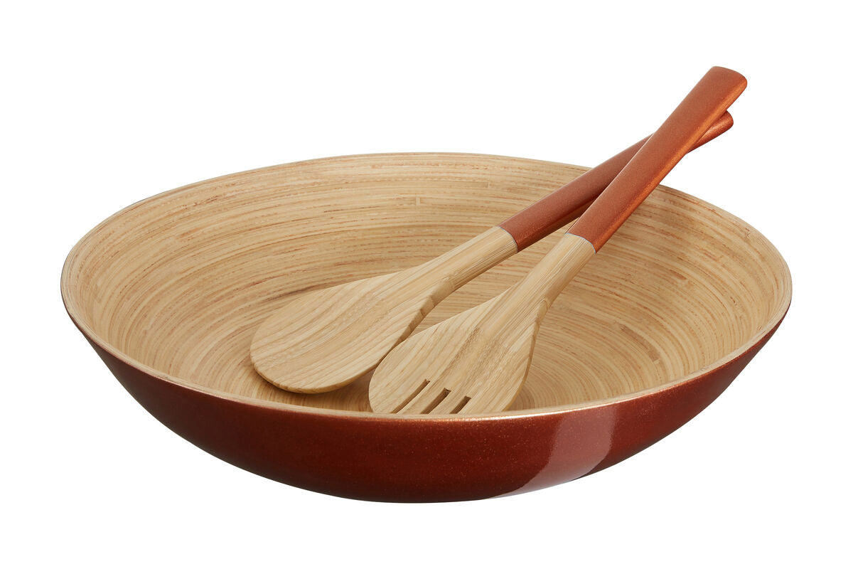 Kyoto Rose Gold Bamboo Salad Servers | Handcrafted Set of 2