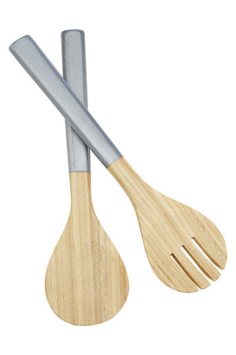 Kyoto Silver Bamboo Salad Servers | Handcrafted Set of 2