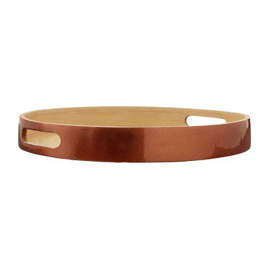 Kyoto small round rose gold bamboo serving tray, 30cm