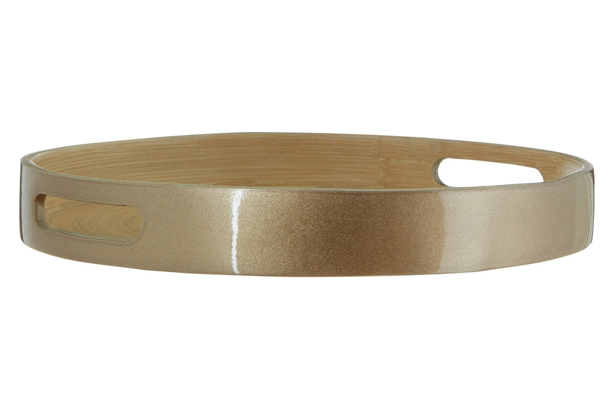Kyoto small round gold bamboo serving tray, 30cm