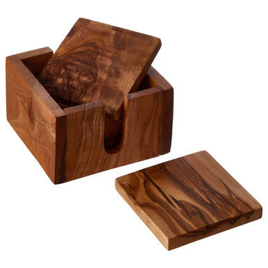Set of 4 Olive Wood Square Coasters | Kora