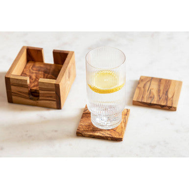 Set of 4 Olive Wood Square Coasters | Kora