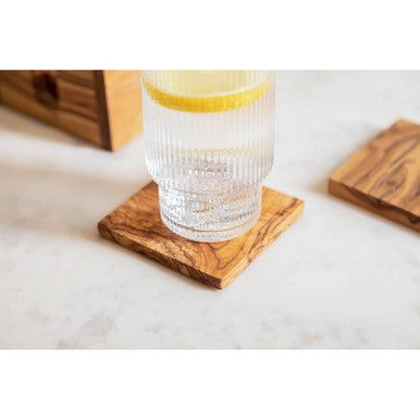 Set of 4 Olive Wood Square Coasters | Kora