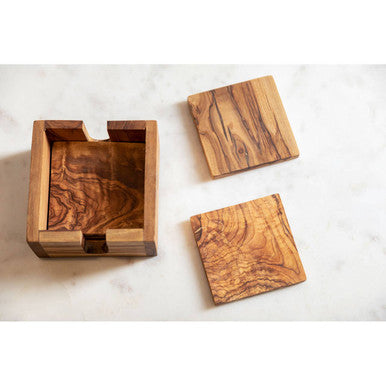 Set of 4 Olive Wood Square Coasters | Kora