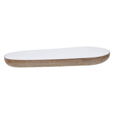 Mango wood oval dish shown from above