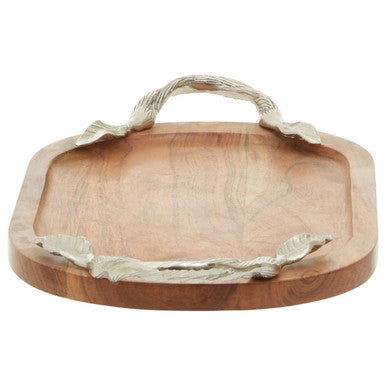 Acacia wood oval tray styled on a dining table