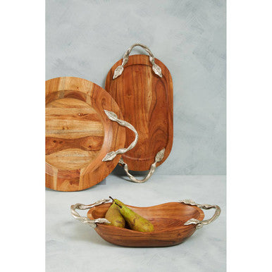 Acacia wood tray styled with breakfast items