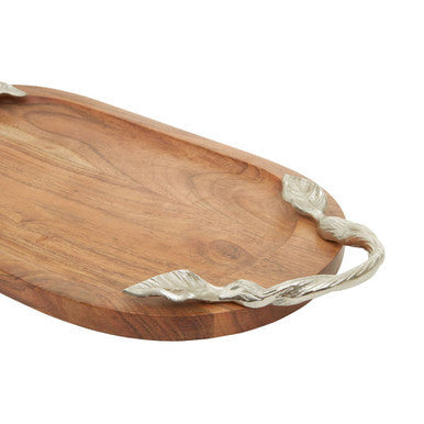 Acacia wood tray styled with snacks and drinks