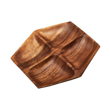 Four section hexagonal dish shown from above