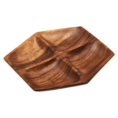 Side view of the acacia four section dish