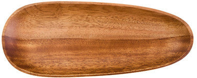 Oval acacia wood dish shown from above