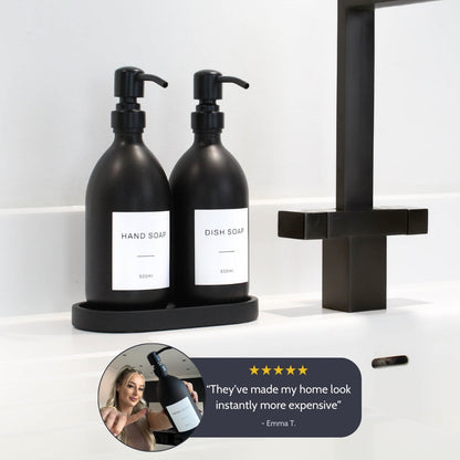 Namie Black Concrete Tray & Matte Black Glass Dispenser Double Set