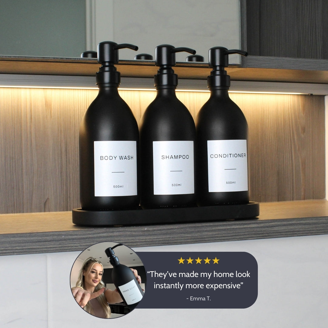 Namie Black Tray & Matte Black Dispenser Triple Set