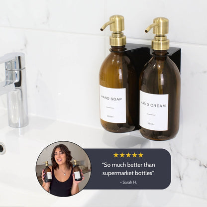 Namie Black Wall Bracket & Amber Glass Dispenser Set