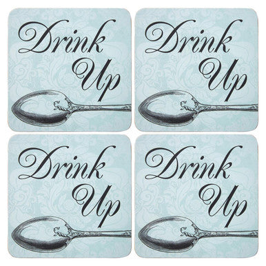 Set of Four Drink Up Cork Coaster | Lets Eat