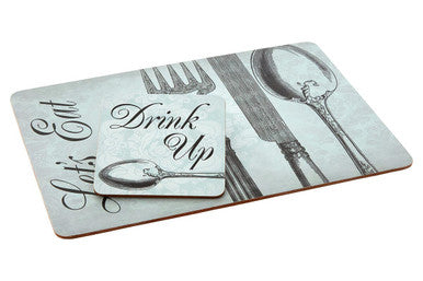 Set of Four Drink Up Cork Coaster | Lets Eat