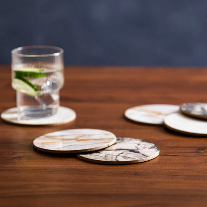 6 Piece Marble Effect Assorted Cork Coasters | Mimo