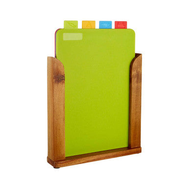 Dahra Set of 4 Multicoloured Chopping Boards with Wood Stand