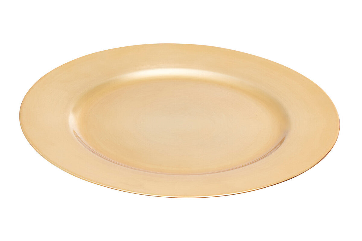 Gold flat charger plate shown from above