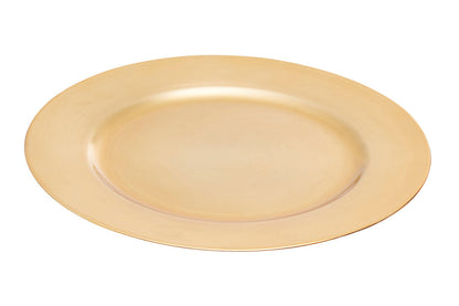 Gold flat charger plate shown from above