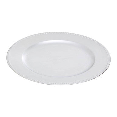 Silver charger plate with dotted rim, 33cm diameter