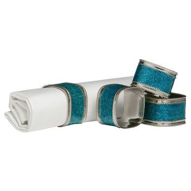 Set Of Four Turquoise Glitter Napkin Rings