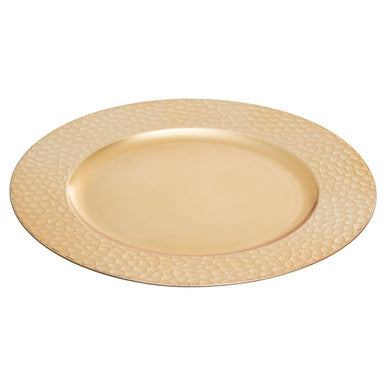 Gold hammered rim charger plate shown from above