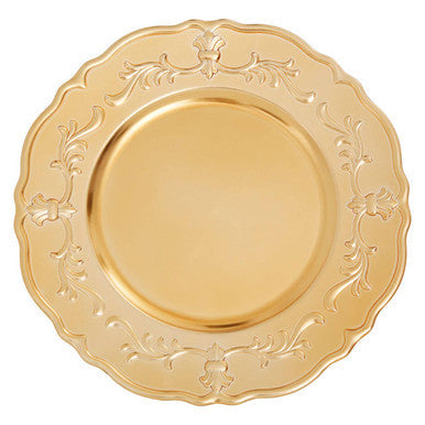 Gold baroque charger plate with scalloped rim, 33cm diameter