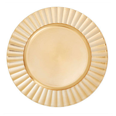 Gold finish charger plate with a wavy fluted rim, 33cm diameter