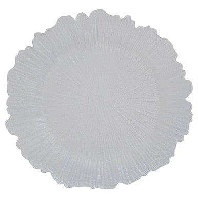 White reef-textured charger plate with irregular rim, 33cm