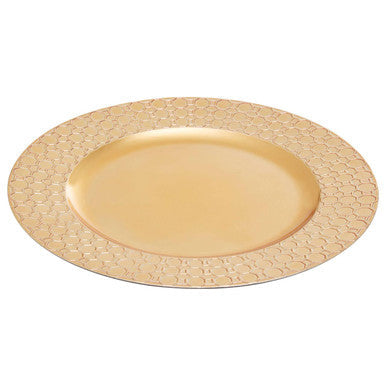 Gold honeycomb charger plate shown from above