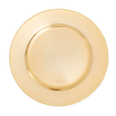 Gold flat style charger plate with a smooth surface, 33cm diameter