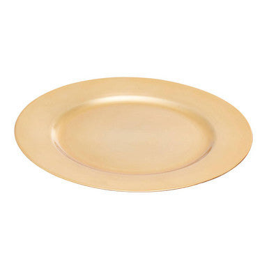 Side view of the gold charger plate showing its flat profile
