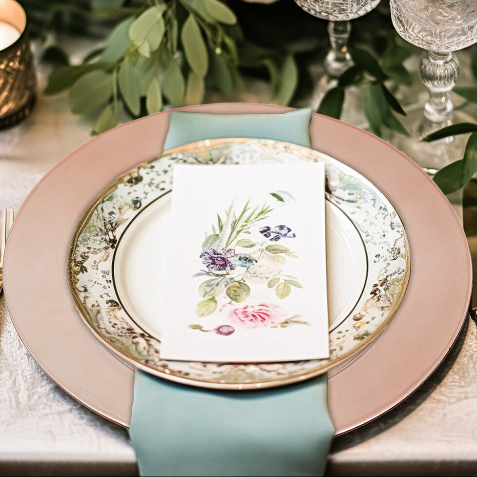 Rose gold charger plate shown from above