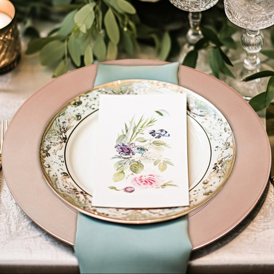 Rose gold charger plate shown from above
