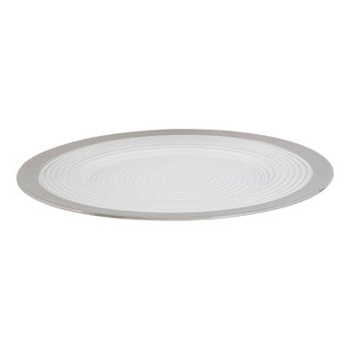 Glass charger plate with silver rim styled in a table setting