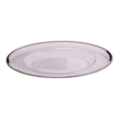 Glass charger plate with silver rim styled in a table setting